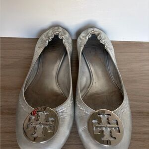 Tory Burch Metallic Silver Flats